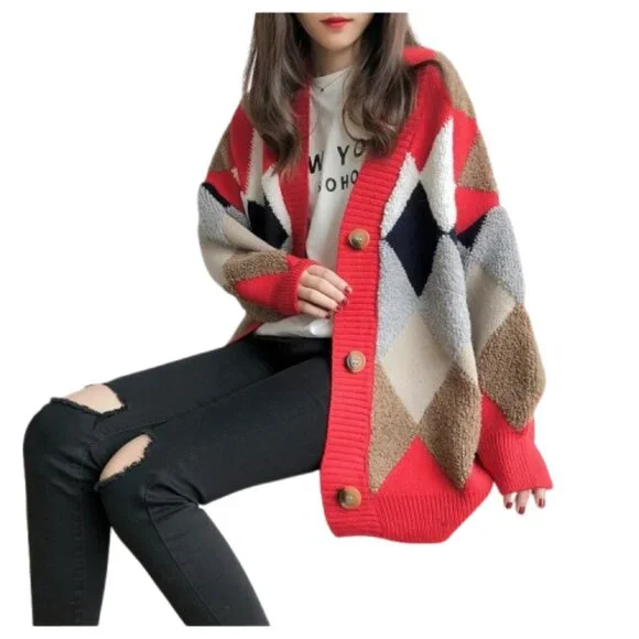 Geometric Pattern Button-Up Cardigan - Picture 2 of 10